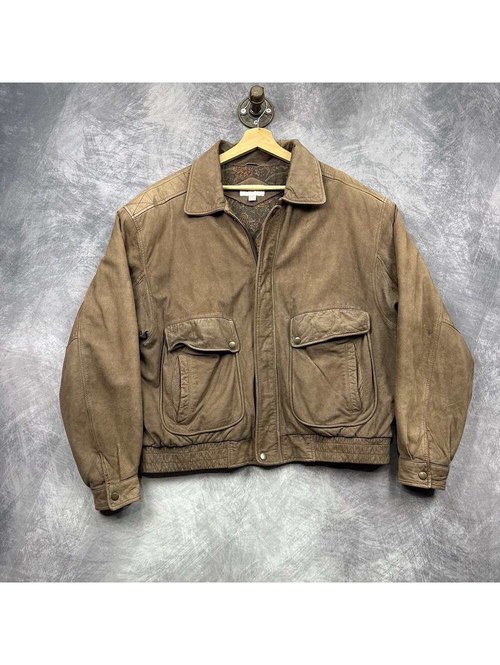 Vintage Charles Klein Leather Jacket Mens L/XL Brown Aviator Bomber